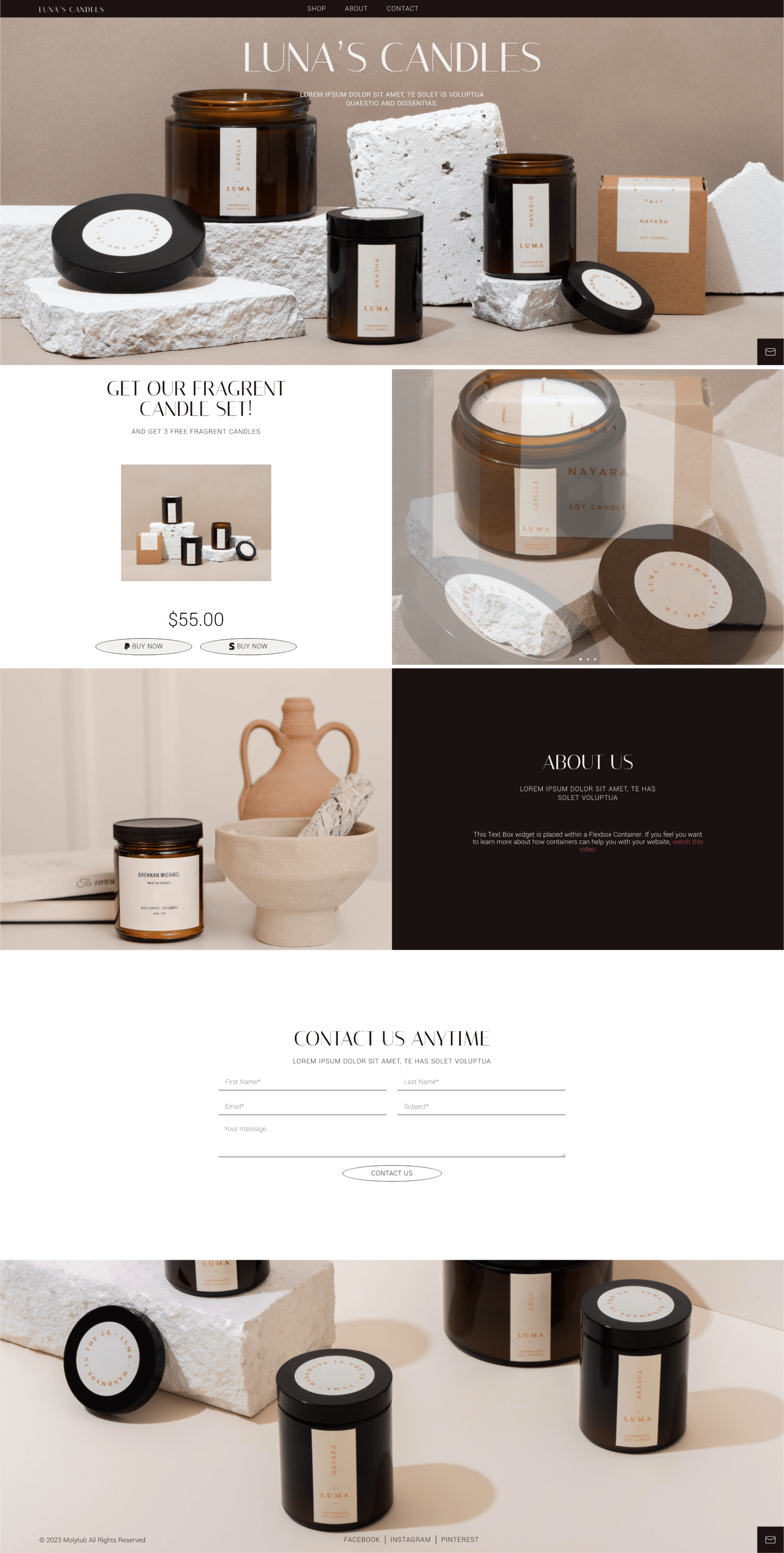 Candle Set One Page Shop Homepage