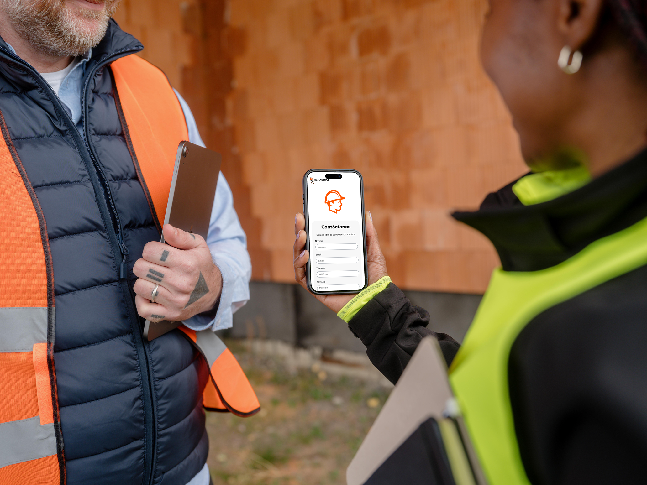 Mockuuups Construction Engineer Holding An Iphone Mockup